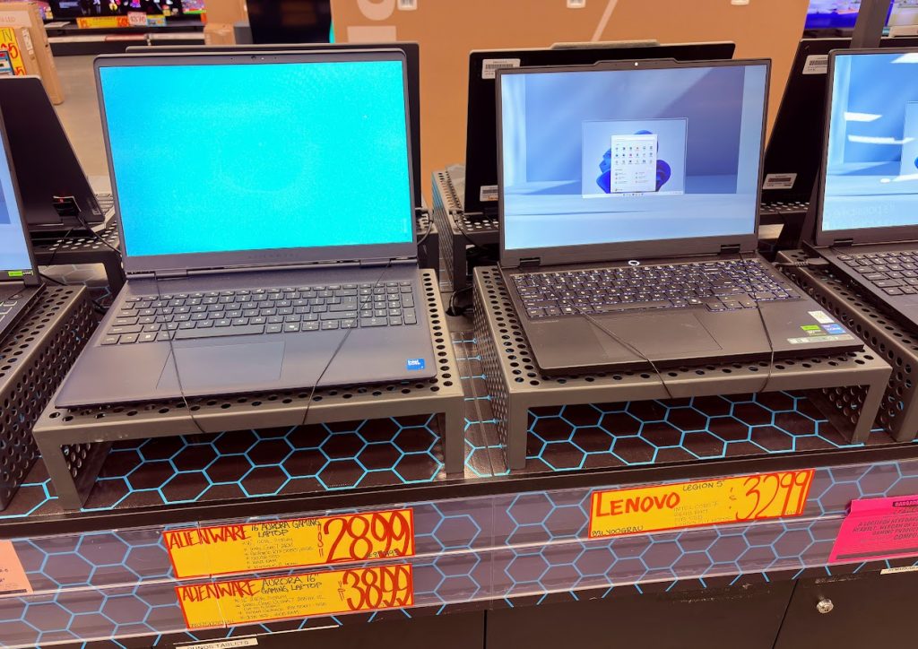 Gaming laptops on display at a JB HiFi store