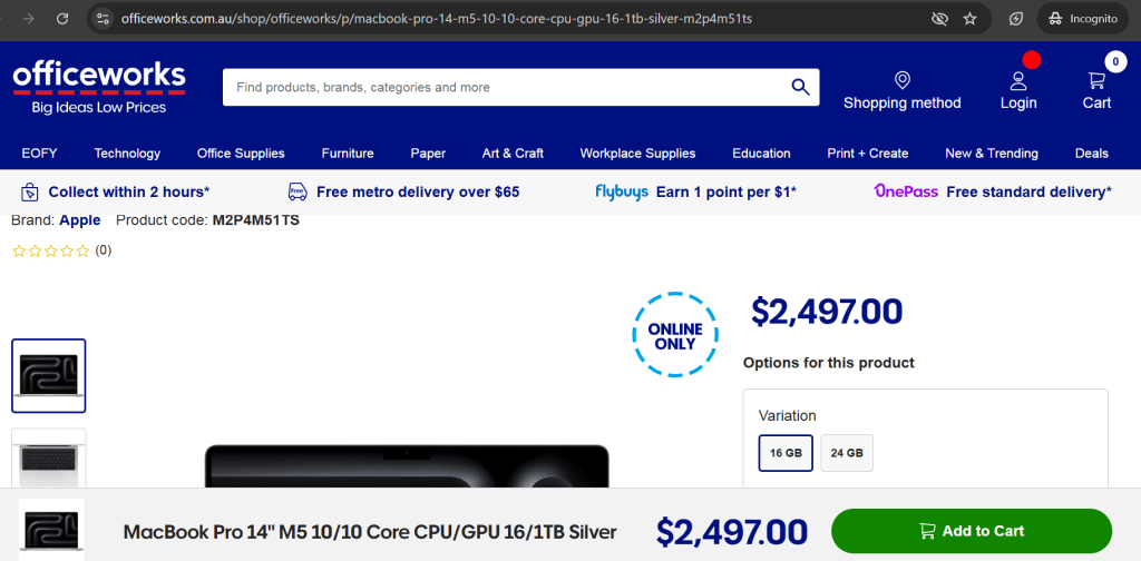 Officeworks still has old prices on certain MacBook Pro models